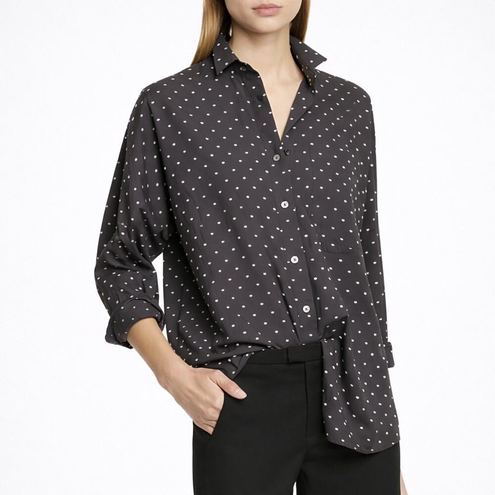ATM Anthony Thomas Melillo Clip Dot Boyfriend Shirt Pavement Gray Women's Large
